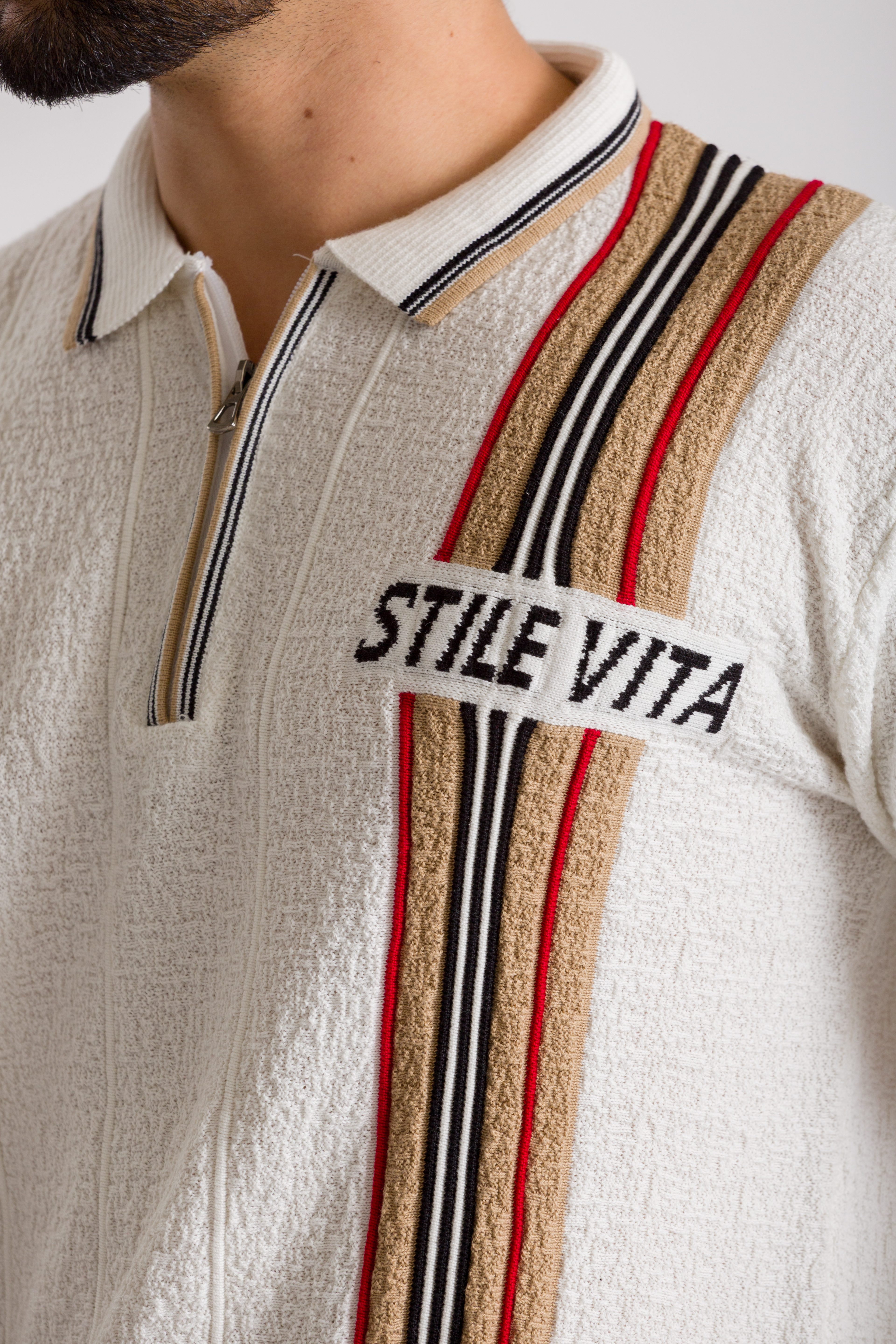 Knitted White Polo T-Shirt